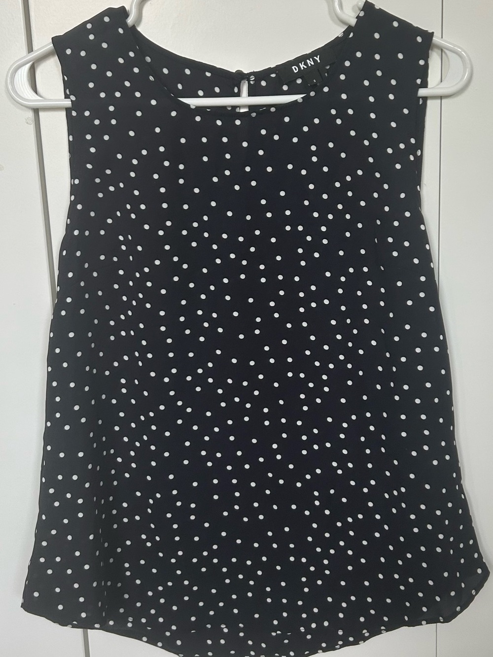 DKNY Black and White Polka Dot Sleeveless Top with Keyhole Back